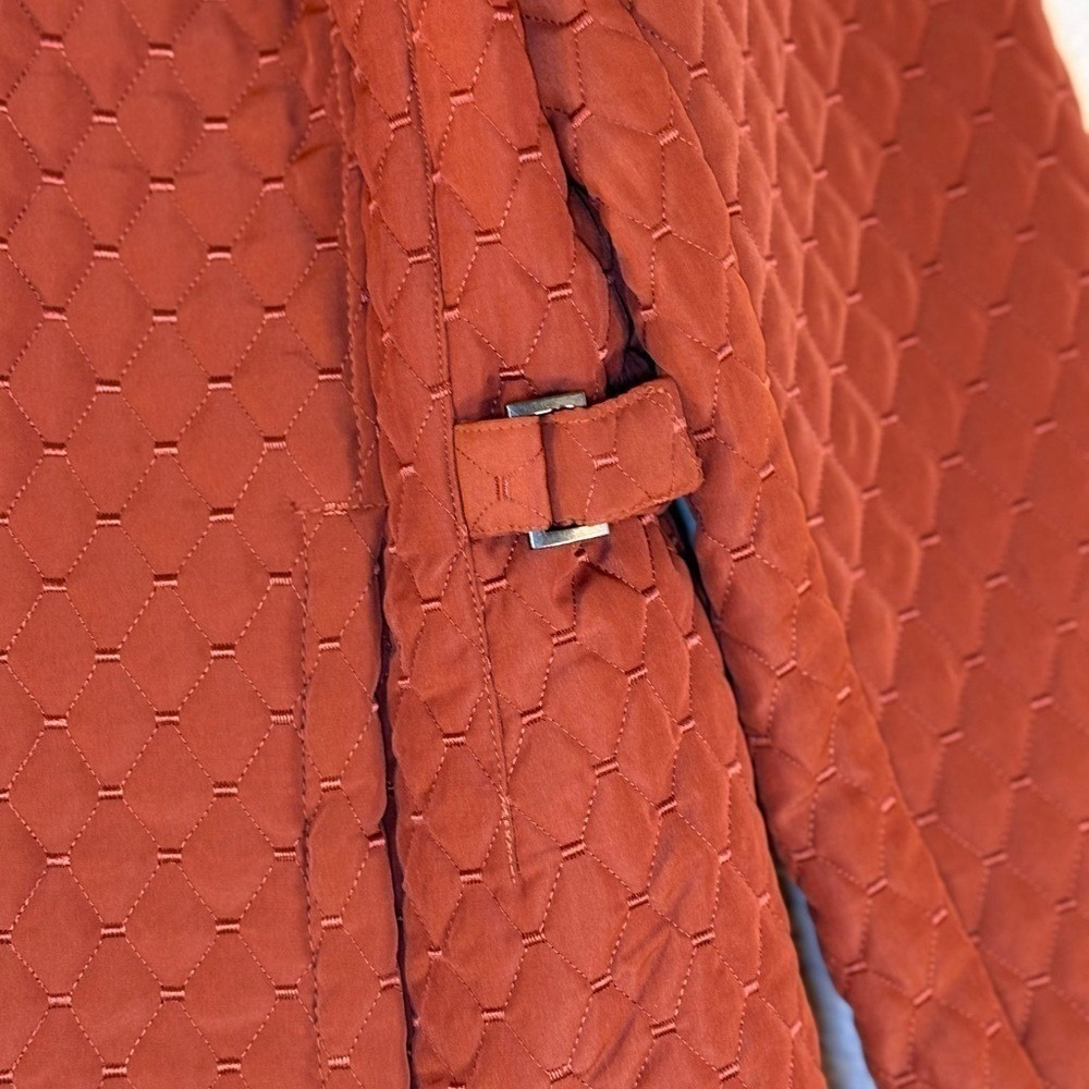 Giacca‎ Rust Quilted Diamond Stitch Lightweight Zip Jacket Side Buckles Large - Picture 6 of 13